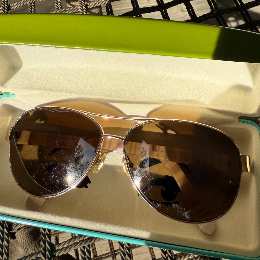 kate spade gold aviator sunglasses with brown lenses